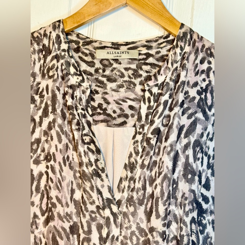 All Saints Clari Kara Leopard Print Mini Dress - Size Large - Picture 6 of 10